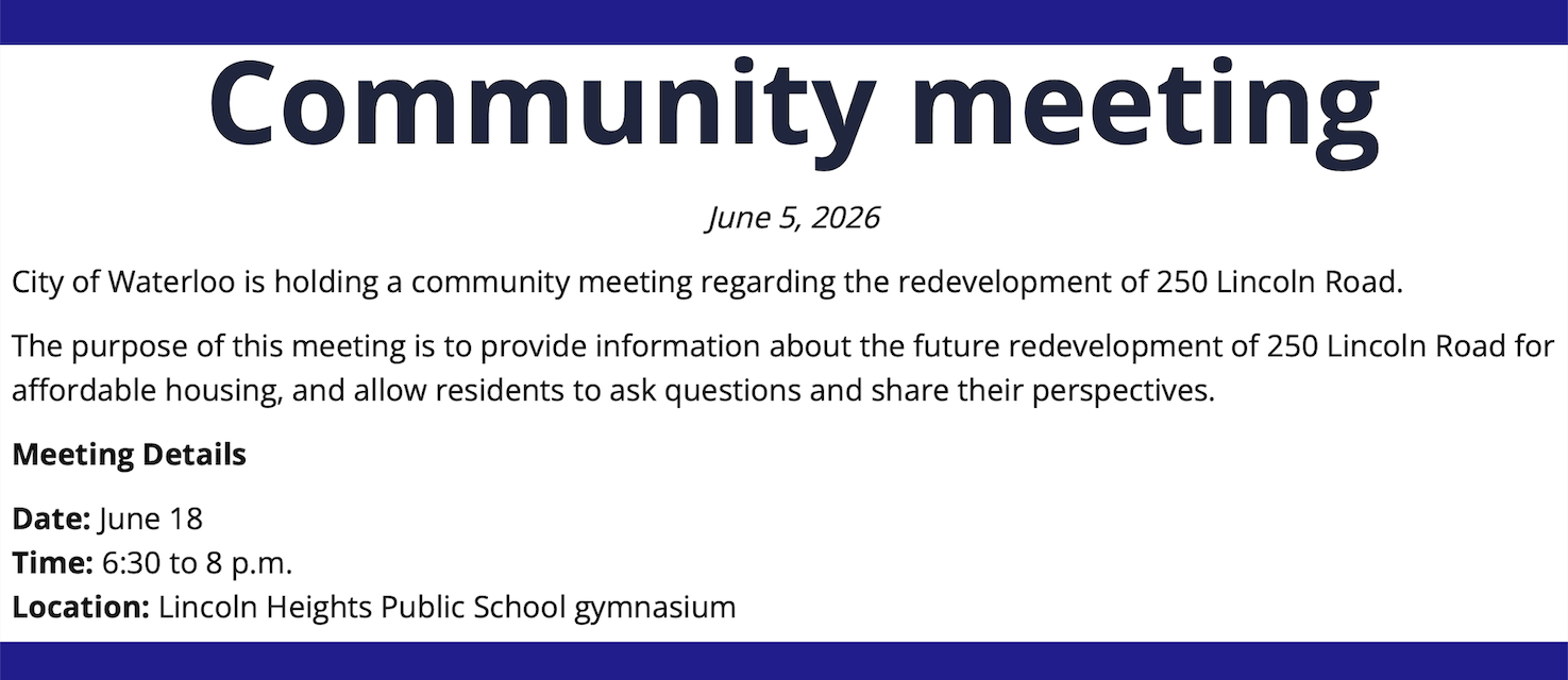 City of Waterloo to hold community meeting surrounding the building at 250 Lincoln Rd. on June 18, 2026
